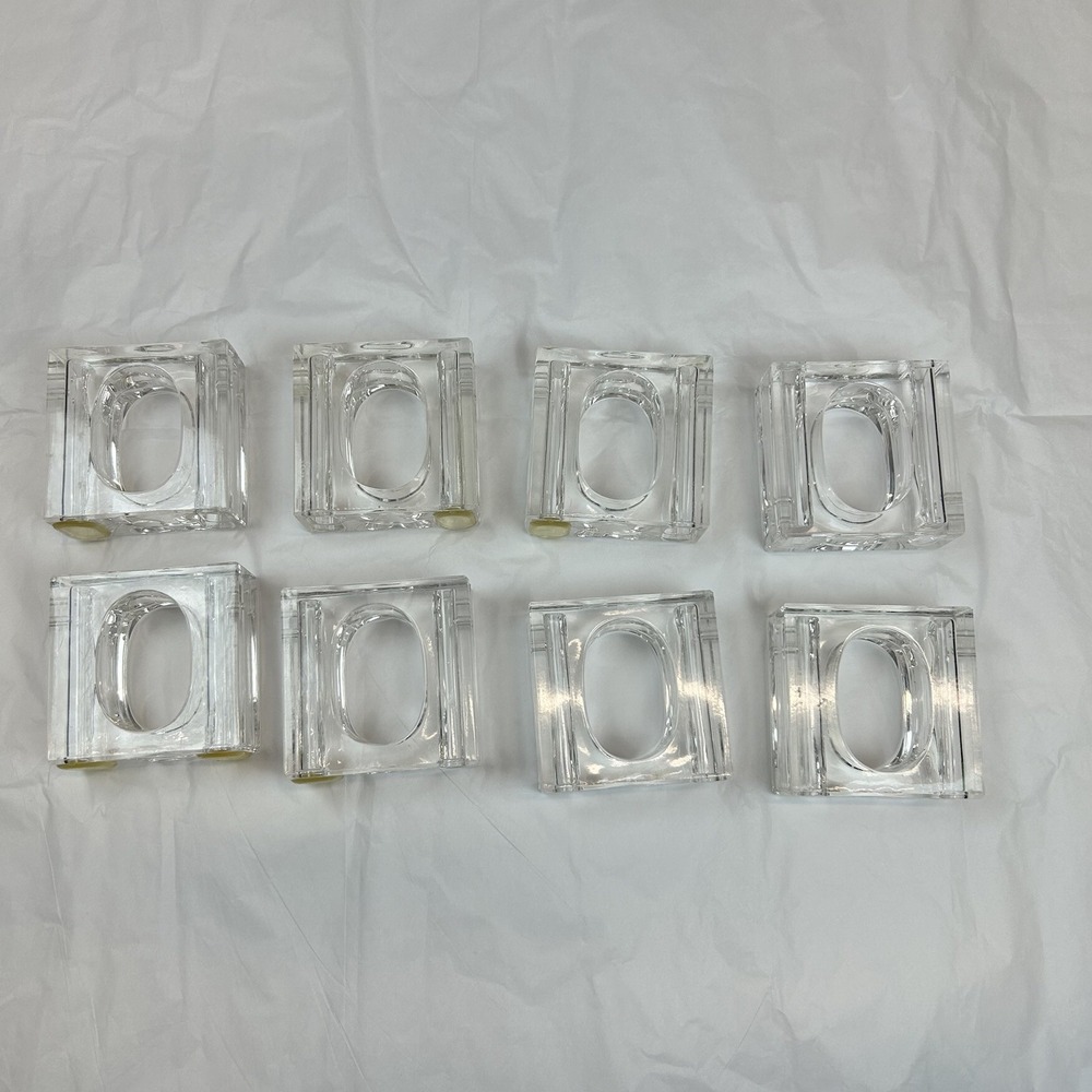 Vintage Crest Taiwan Mid-century Modern Lucite Acrylic Square Napkin Rings - 8